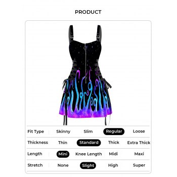Galaxy Octopus Print Lace Up Mini Dress Half Zipper Adjustable Buckle Strap Dress 