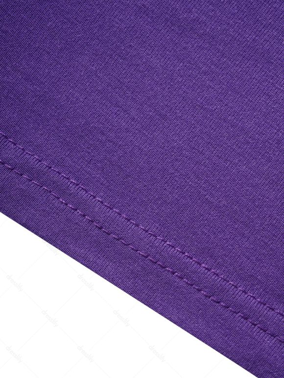 Mini Robe en Blocs de Couleurs Gothique Boutonnée à Taille Haute en Mousseline à Lacets - Pourpre S