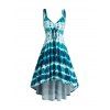 Tie Dye Cinched Tied High Low Midi Cami Dress - BLUE XL