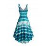 Tie Dye Cinched Tied High Low Midi Cami Dress - BLUE XL