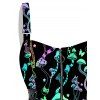 Lace Up Half Zipper Mini Dress Psychedelic Mushroom Butterfly Star Print Buckle Strap Dress - BLACK M