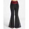 Pantalon Long Gothique Contrasté Crâne Panneau en Dentelle à Taille Haute - Noir M
