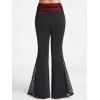 Pantalon Long Gothique Contrasté Crâne Panneau en Dentelle à Taille Haute - Noir M