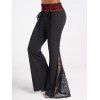 Pantalon Long Gothique Contrasté Crâne Panneau en Dentelle à Taille Haute - Noir L