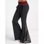 Pantalon Long Gothique Contrasté Crâne Panneau en Dentelle à Taille Haute - Noir L