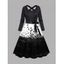 Robe D'Halloween Mi-Longue Ligne A en Blocs de Couleurs à Imprimé Squelette et Corbeau - Noir S