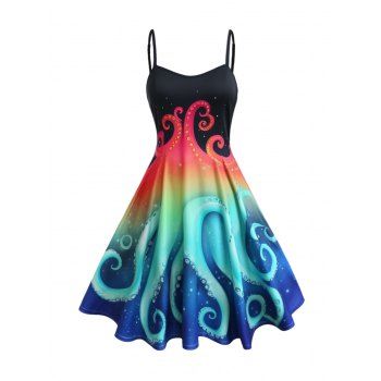 

Octopus Print Cami Dress Adjustable Spaghetti Strap A Line Midi Dress, Multicolor