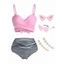 Striped Print Bowknot Underwire Bikini Set and Rimless Sunglasses Faux Pearl Drop Earrings Outfit - multicolor 