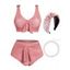 Ensemble de Bikini de Bain Embelli de Nœud Papillon et Collier Ras-du-Cou Fleur Bandeau Noué avec Fausse Perle - multicolor S