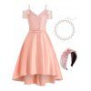 Ensemble de Robe Vintage de Soirée Bal Panneau en Dentelle Collier Ras du Cou Bandeau Large avec Fausse Perle - multicolor S