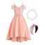 Ensemble de Robe Vintage de Soirée Bal Panneau en Dentelle Collier Ras du Cou Bandeau Large avec Fausse Perle - multicolor S
