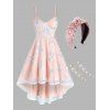 Ensemble de Robe Florale Brodée à Superposition en Maille et Boucles d'Oreilles Bandeau Large - multicolor S
