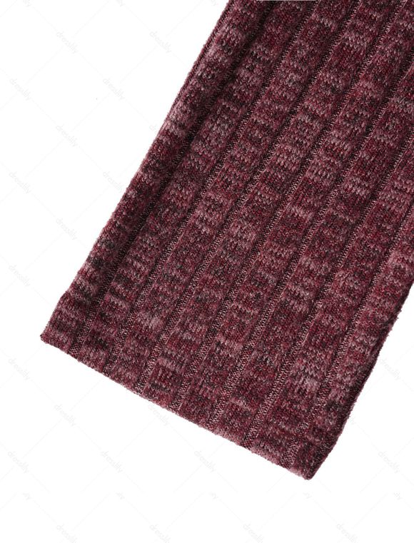 Haut Décontracté Chiné Côtelé en Tricot à Manches Longues avec Faux Bouton en Avant - Rouge foncé 2XL