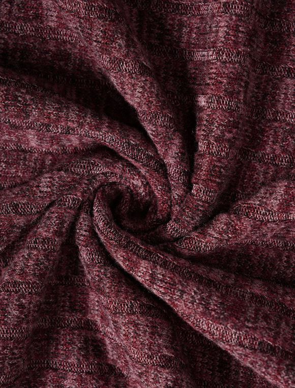 Haut Décontracté Chiné Côtelé en Tricot à Manches Longues avec Faux Bouton en Avant - Rouge foncé 2XL