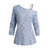 Haut Décontracté en Tricot à Imprimé Chiné à Epaule Oblique à Manches Longues - Bleu clair L