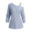 Haut Décontracté en Tricot à Imprimé Chiné à Epaule Oblique à Manches Longues - Bleu clair L