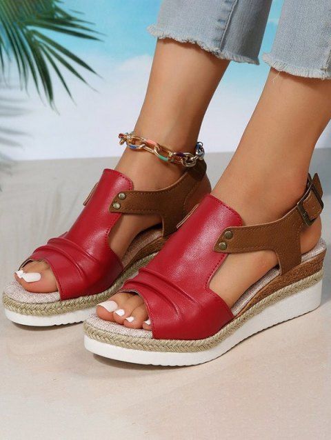 Cut Out Fish Mouth Buckle Strap Wedge Sandals
