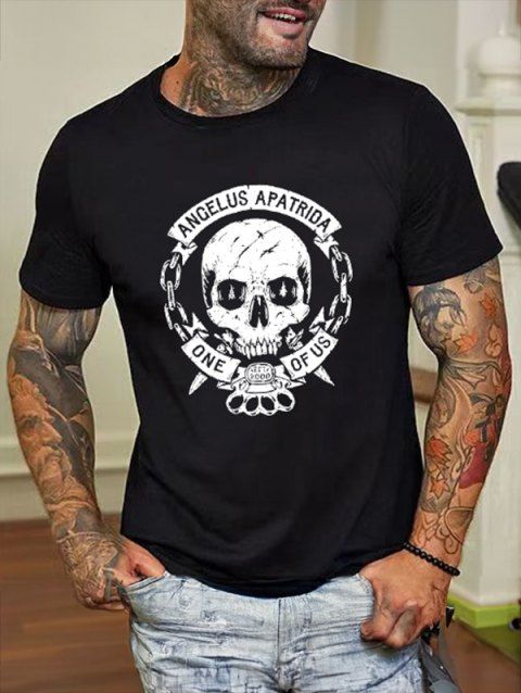 T-shirt Décontracté Graphique à Imprimé Crâne à Col Rond en Coton