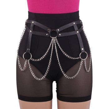 

Chain Tassel Decor O Ring Rivet Punk Belt, Black