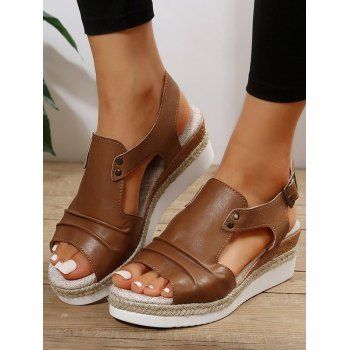

Cut Out Fish Mouth Buckle Strap Wedge Sandals, Brown