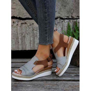 

Cut Out Fish Mouth Buckle Strap Wedge Sandals, Light gray