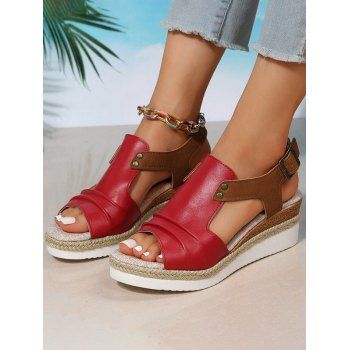 

Cut Out Fish Mouth Buckle Strap Wedge Sandals, Red