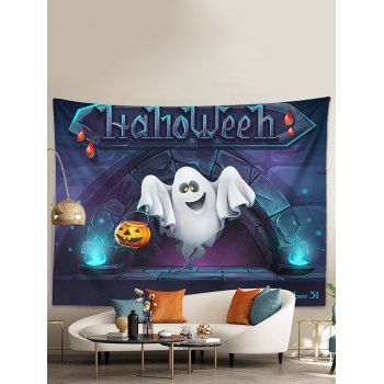 

Letter Ghost and Pumpkin Print Halloween Tapestry, Multicolor b