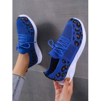 

Leopard Pattern Breathable Slip On Flat Sport Shoes, Blue