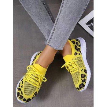 

Leopard Pattern Breathable Slip On Flat Sport Shoes, Yellow