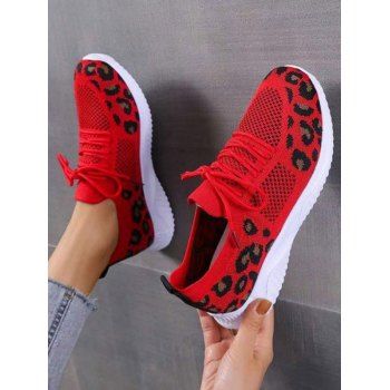 

Leopard Pattern Breathable Slip On Flat Sport Shoes, Red