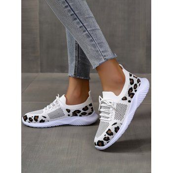 

Leopard Pattern Breathable Slip On Flat Sport Shoes, White