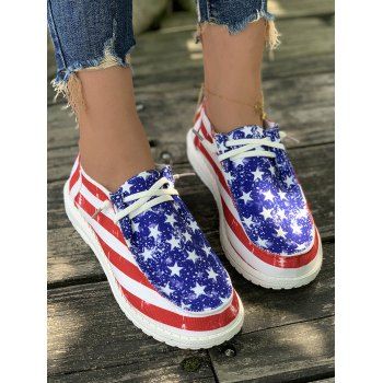 

Striped Star and American Flag Print Lace Up Casual Shoes, Red