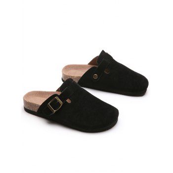 

Buckle Strap Round Toe Flat Slippers, Black