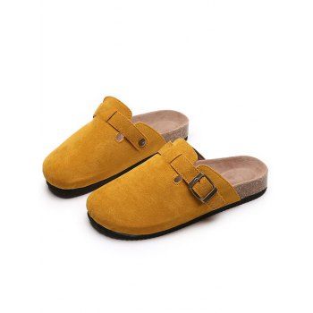 

Buckle Strap Round Toe Flat Slippers, Brown