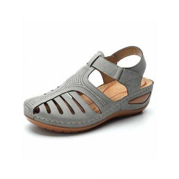 

Cut Out Velcro Flat Wedge Sandals, Gray