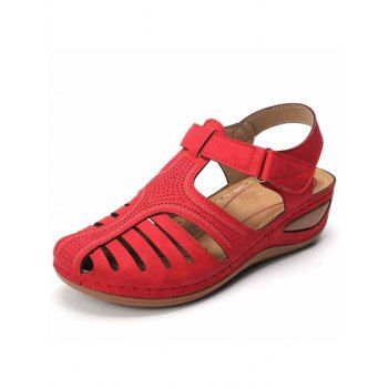 

Cut Out Velcro Flat Wedge Sandals, Red