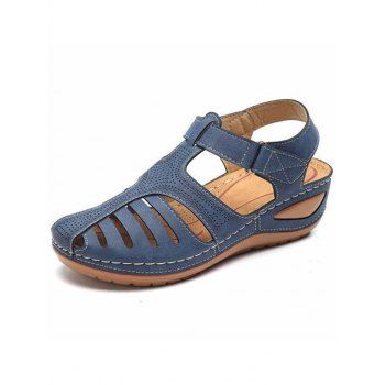 

Cut Out Velcro Flat Wedge Sandals, Deep blue