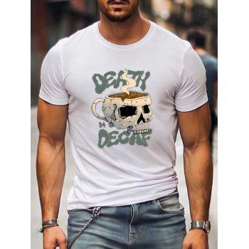 

Skull and Letter Print T Shirt Cotton Round Neck Casual Tee, White