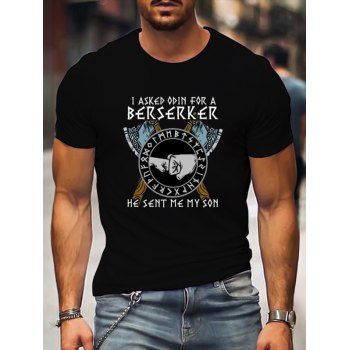 

Hatchet and Slogan Print T Shirt Cotton Round Neck Casual Tee, Black