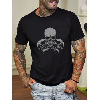 

Skull Print Halloween T Shirt Cotton Round Neck Casual Tee, Black