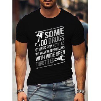 

Slogan Print Cotton T Shirt Short Sleeve Round Neck Casual Tee, Black