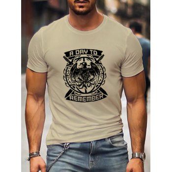 

Eagle and Letter Print T Shirt Cotton Round Neck Casual Tee, Light coffee