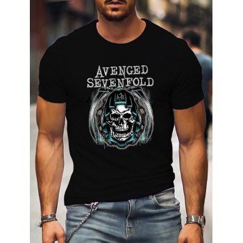 

Skull and Slogan Print T Shirt Cotton Round Neck Casual Tee, Black