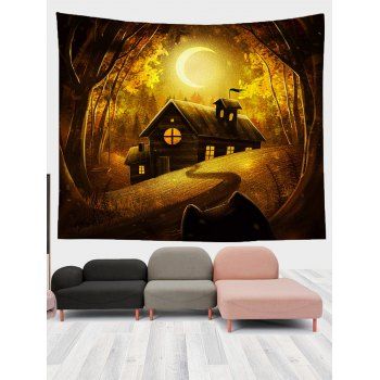 

Forest Moon and Cabin Print Hanging Wall Tapestry, Multicolor a