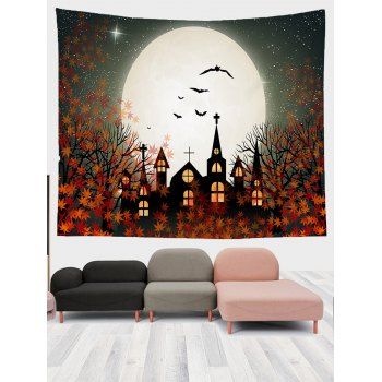 

Maple Leaf and House Print Hanging Wall Halloween Decoration Tapestry, Multicolor a