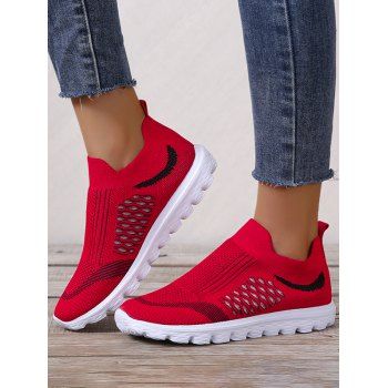 

Knit Detail Breathable Slip On Sporty Shoes, Red