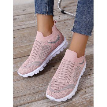 

Knit Detail Breathable Slip On Sporty Shoes, Pink