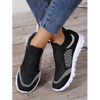 

Knit Detail Breathable Slip On Sporty Shoes, Black