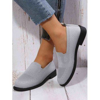 

Plain Color Breathable Knit Detail Slip On Casual Flat Shoes, Gray