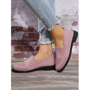 

Plain Color Breathable Knit Detail Slip On Casual Flat Shoes, Pink